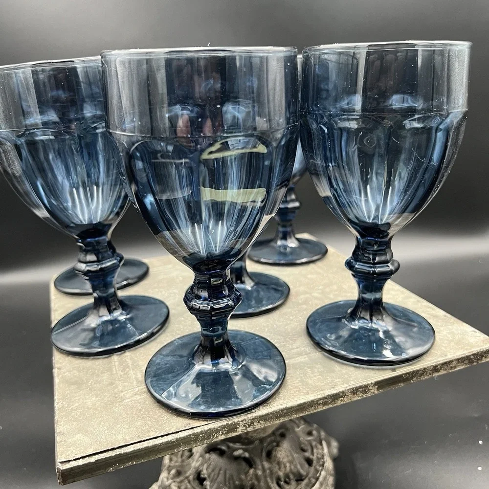 Vintage Libbey Gibraltar Dusky Blue Water Goblets 6.75